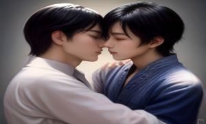 gay漫画动画预告封面，BL风格插画，色彩鲜艳，二次元风格明显